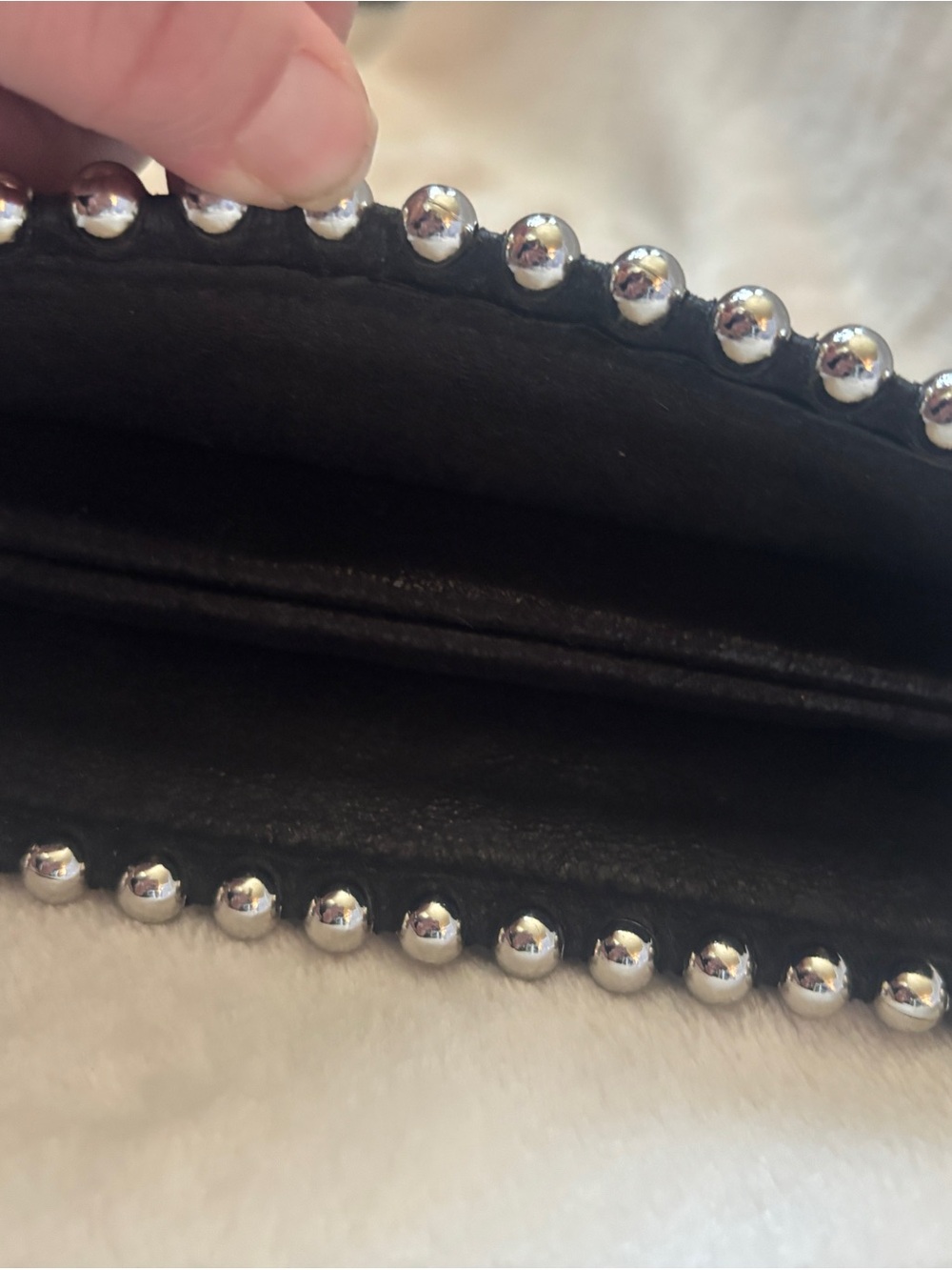 Zara Black Studded Crossbody Bag Silver Ball Chain Suede Look Clutch - Picture 4 of 8
